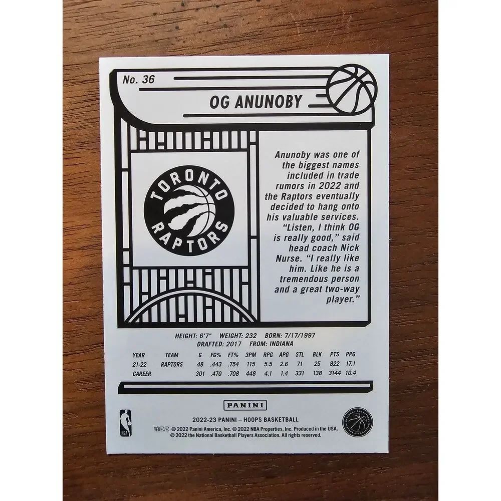 OG Anunoby 2022-2023 NBA Hoops #36 - Toronto Raptors - NBA - Fresh Pull